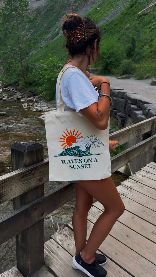 Waves On A Sunset Tote Bag