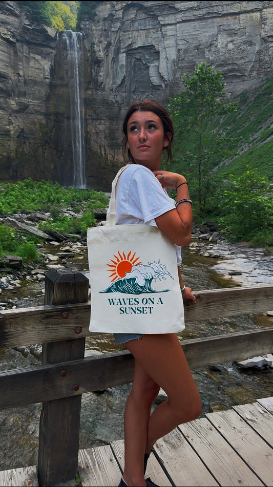 Waves On A Sunset Tote Bag